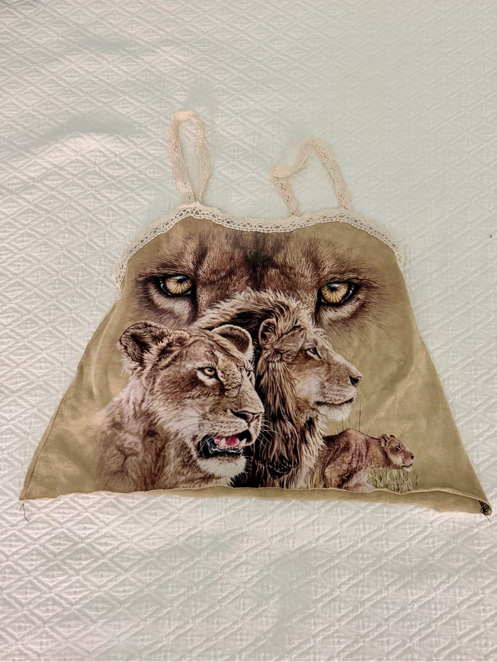 LF OOAK upcycled  Lace-Trim Cami with Lions